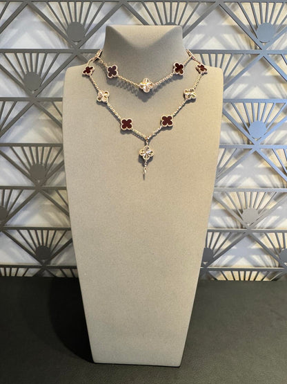 [baslovejewels]CLOVER 20 MOTIFS LASER CARNELIAN NECKLACE