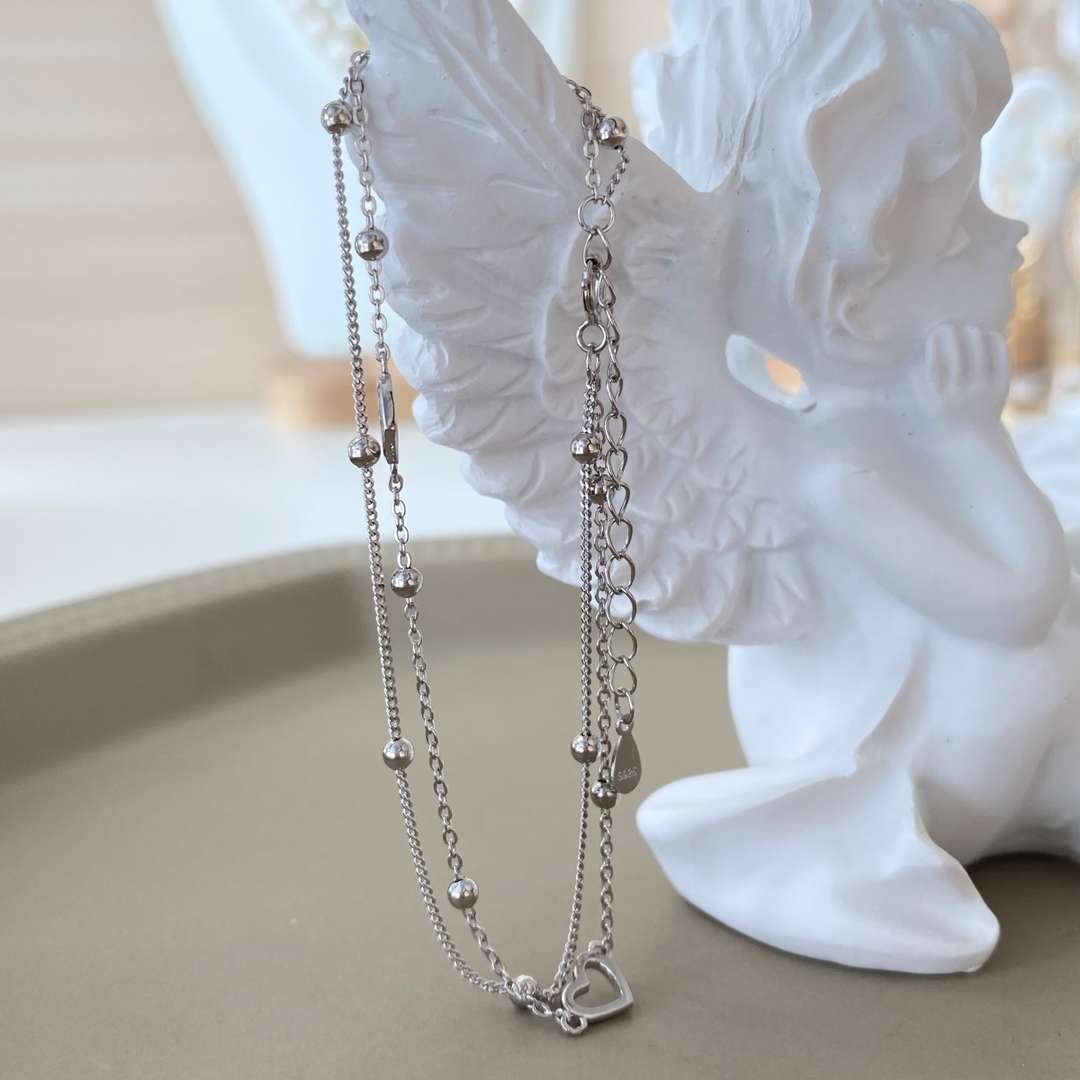 [baslovejewels]Dainty Double Layer Love Heart Bracelet