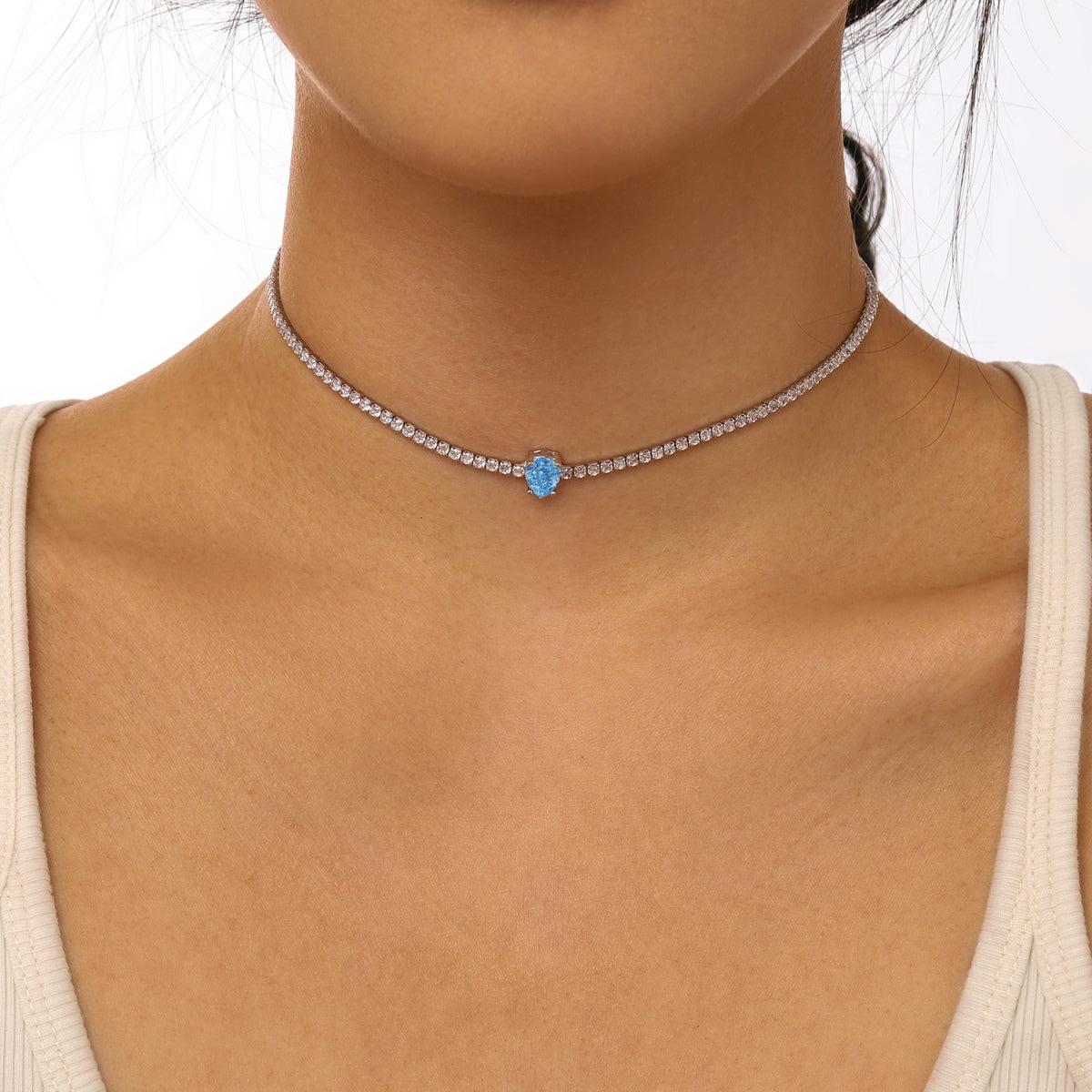 [baslovejewels]1.0 carat Unique Pear Cut Tennis Necklace