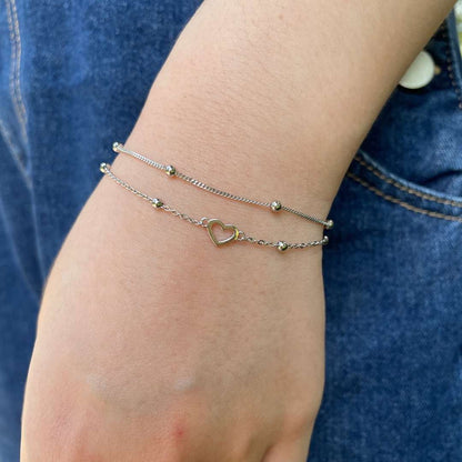 [baslovejewels]Dainty Double Layer Love Heart Bracelet