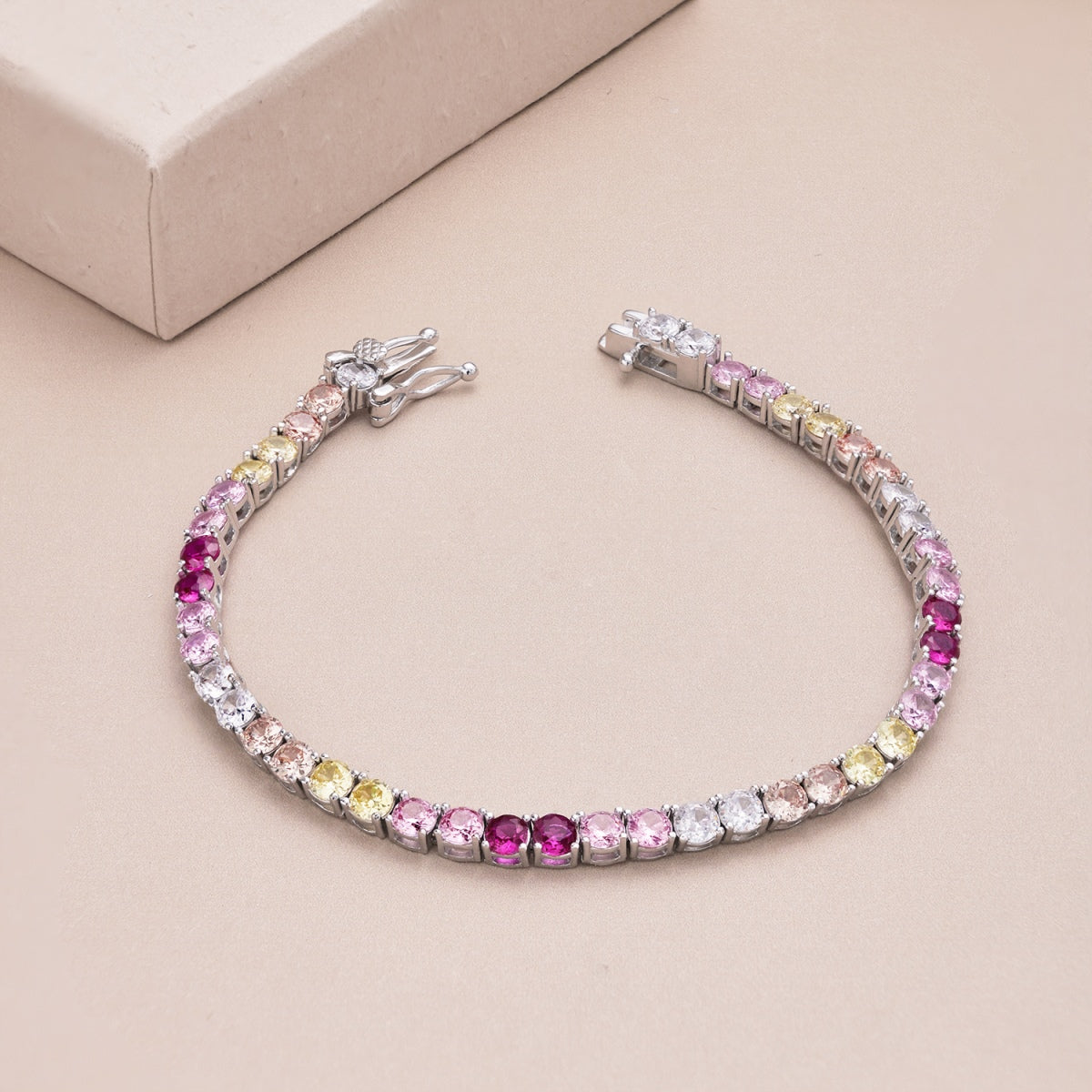 [baslovejewels]Radiant Colorful Round Cut Tennis Bracelet
