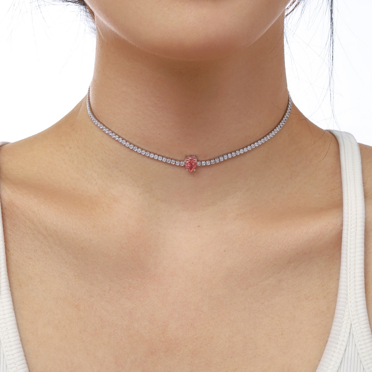 [baslovejewels]1.0 carat Unique Pear Cut Tennis Necklace