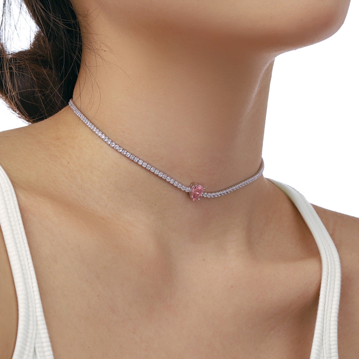 [baslovejewels]1.0 carat Unique Pear Cut Tennis Necklace