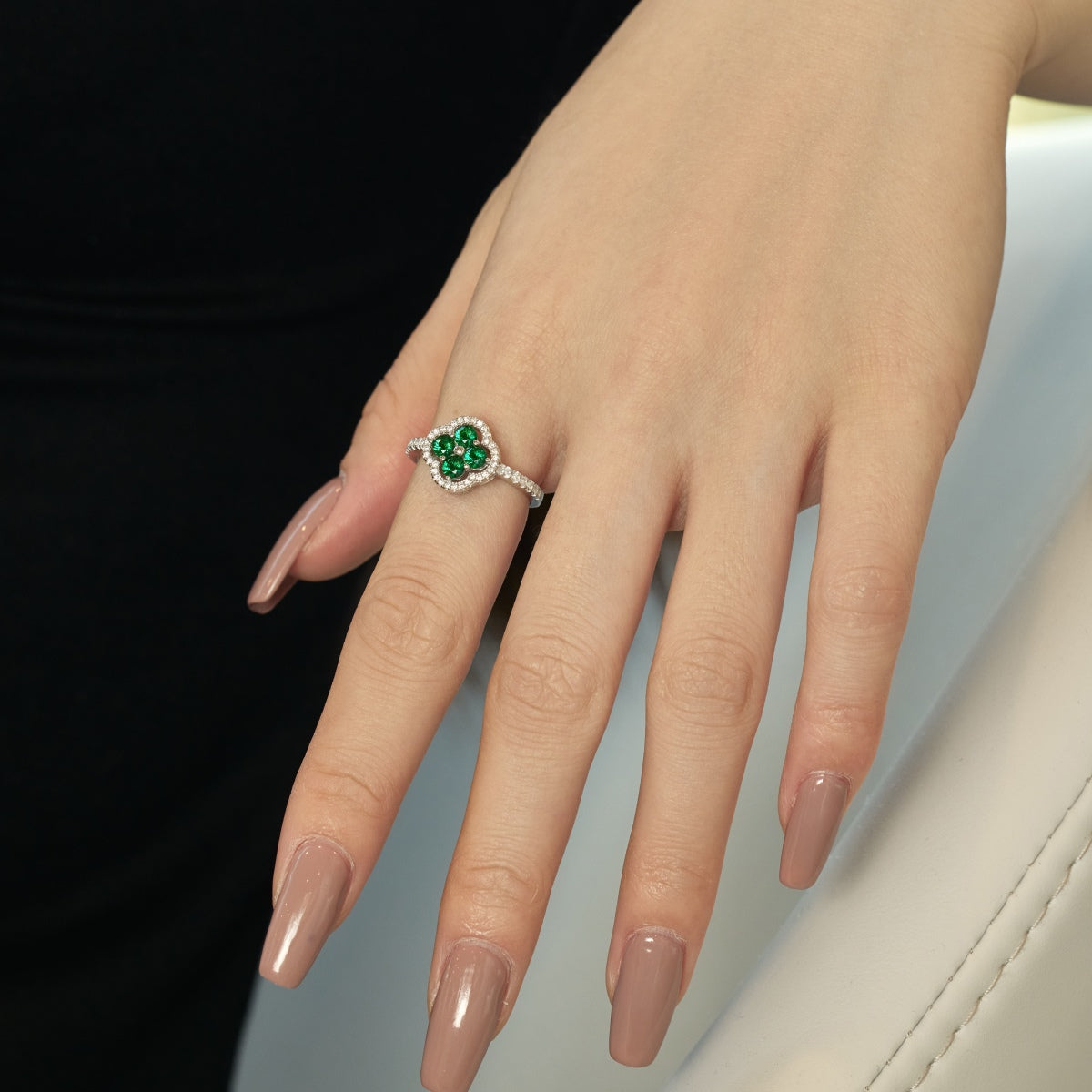 [baslovejewels]Four Leaf Clover Flower Design Ring