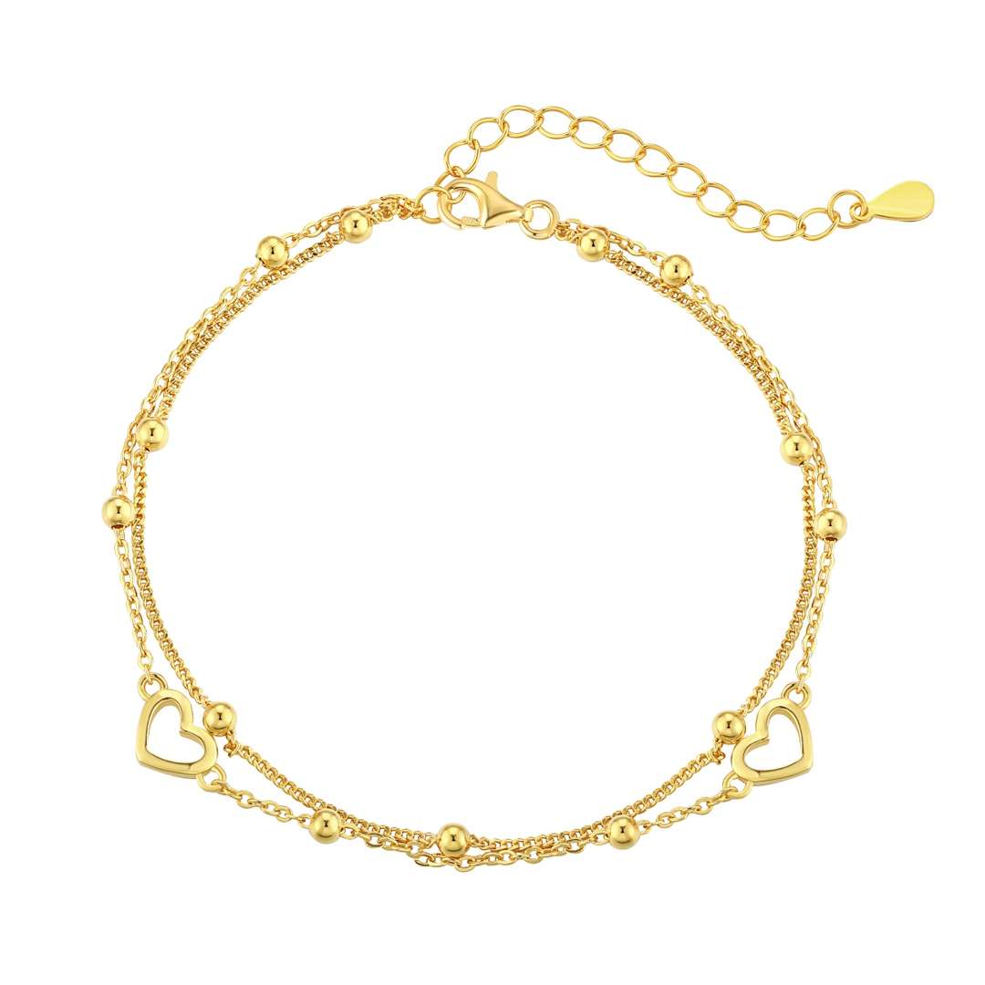 [baslovejewels]Dainty Double Layer Love Heart Bracelet