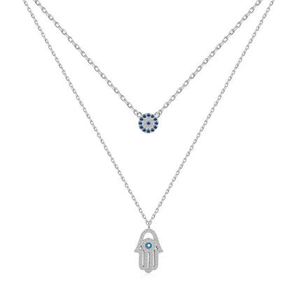 [baslovejewels]Demon Eye Hamsa Palm Necklace