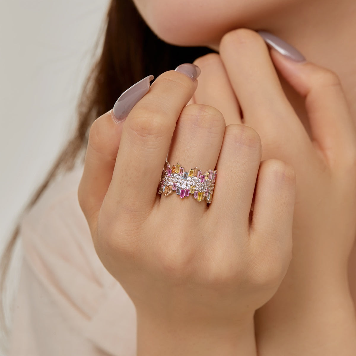 [baslovejewels]Luxurious Colorful Radiant Cut Daily Ring
