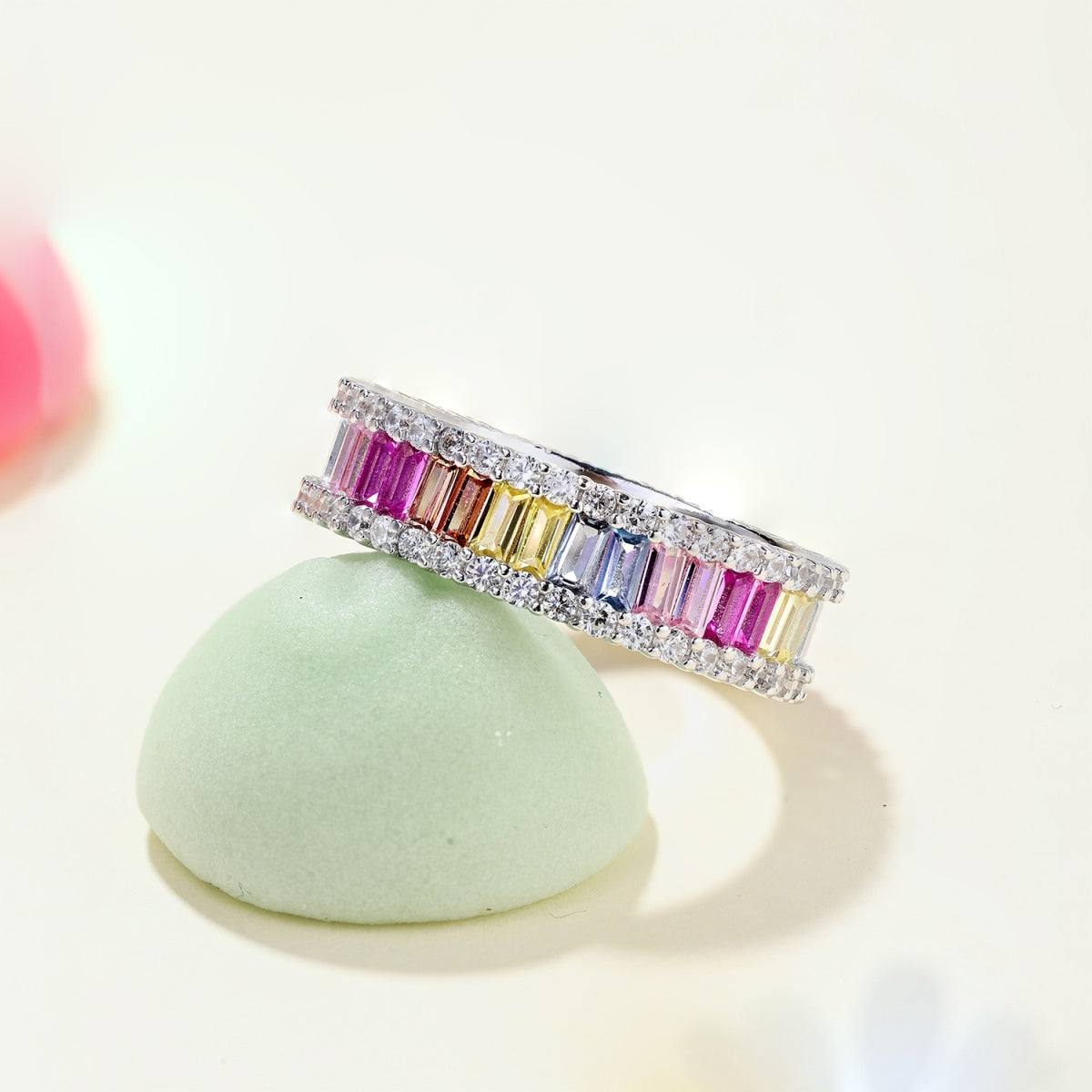 [baslovejewels]Dainty Kaleidoscopic Emerald Cut Daily Ring