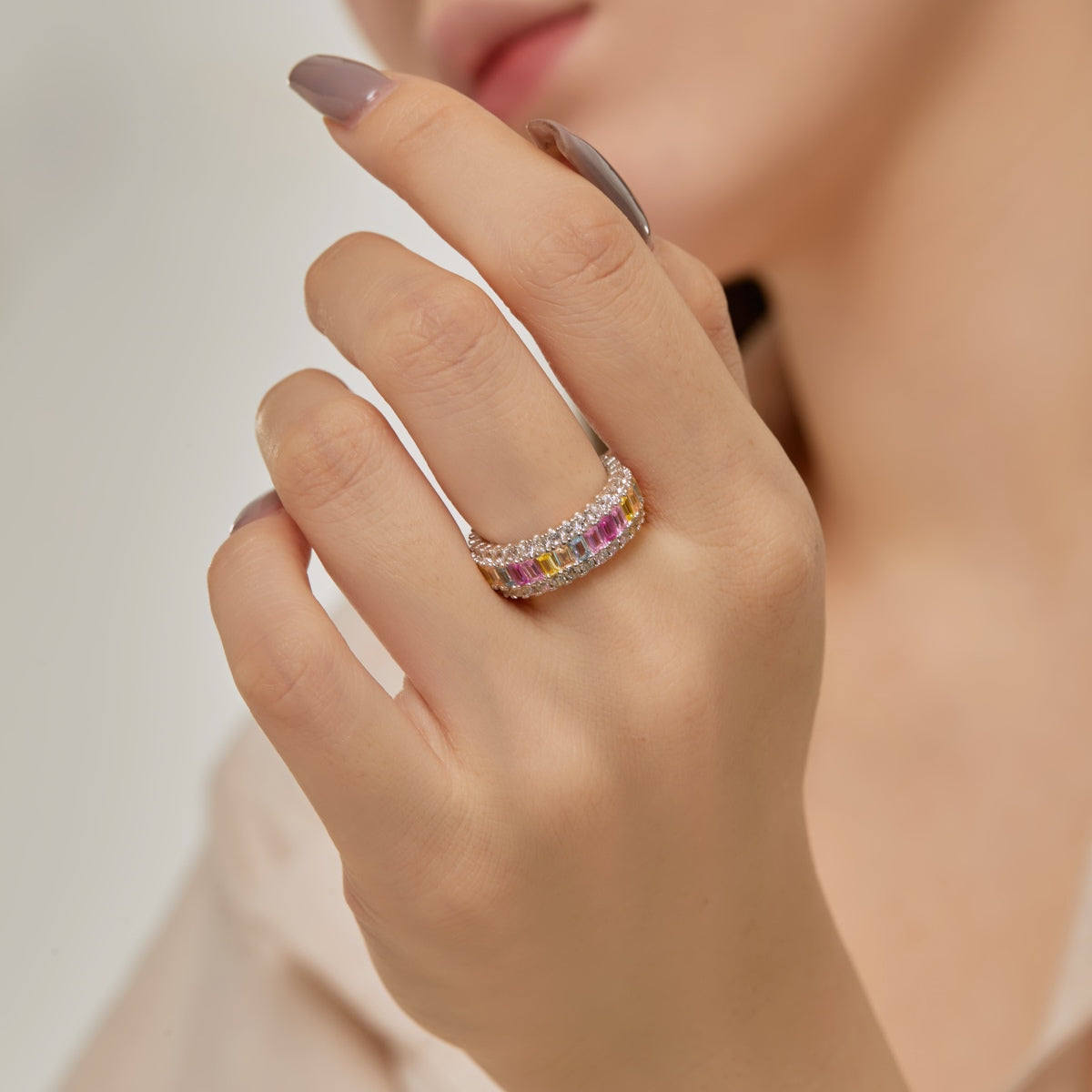 [baslovejewels]Dainty Colorful Radiant Cut Daily Ring