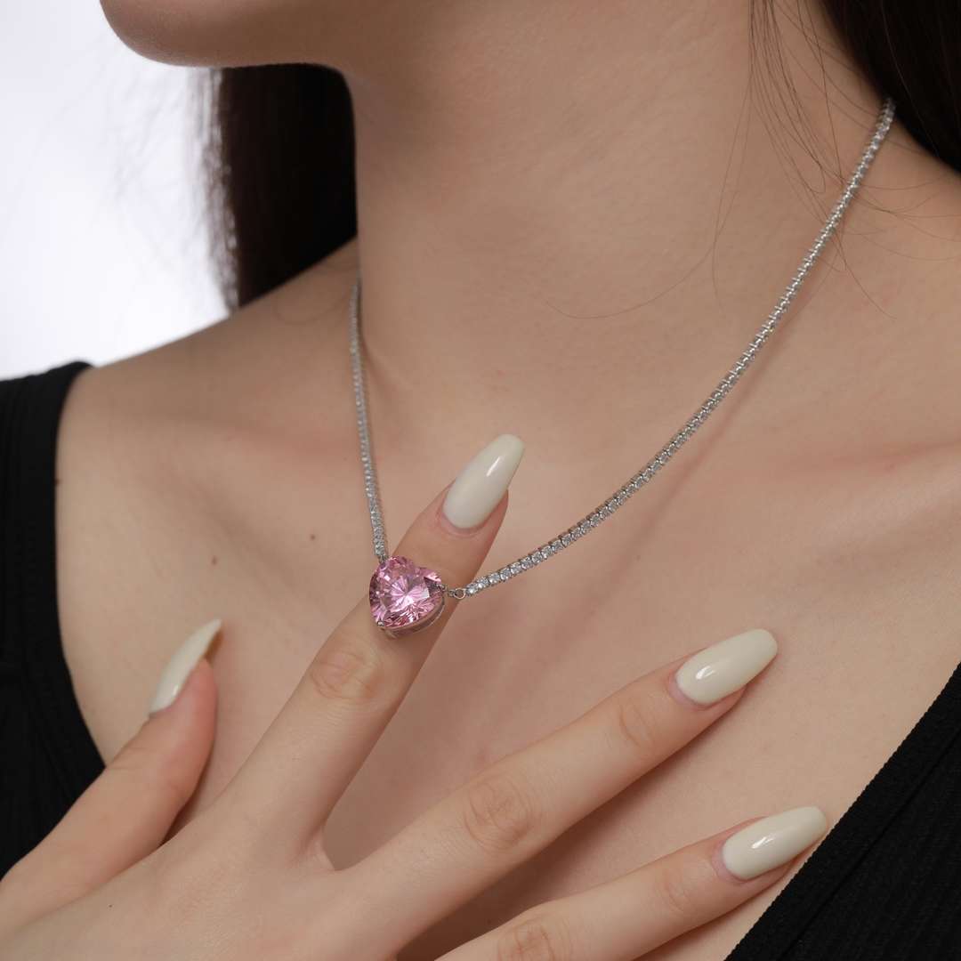 [baslovejewels]8.0 Carat Versatile Colorful Sweet Heart-Shaped Tennis Necklace