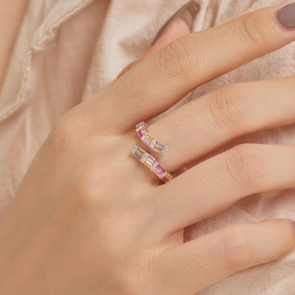 [baslovejewels]Charming Colorful Radiant Cut Adjustable Daily Ring