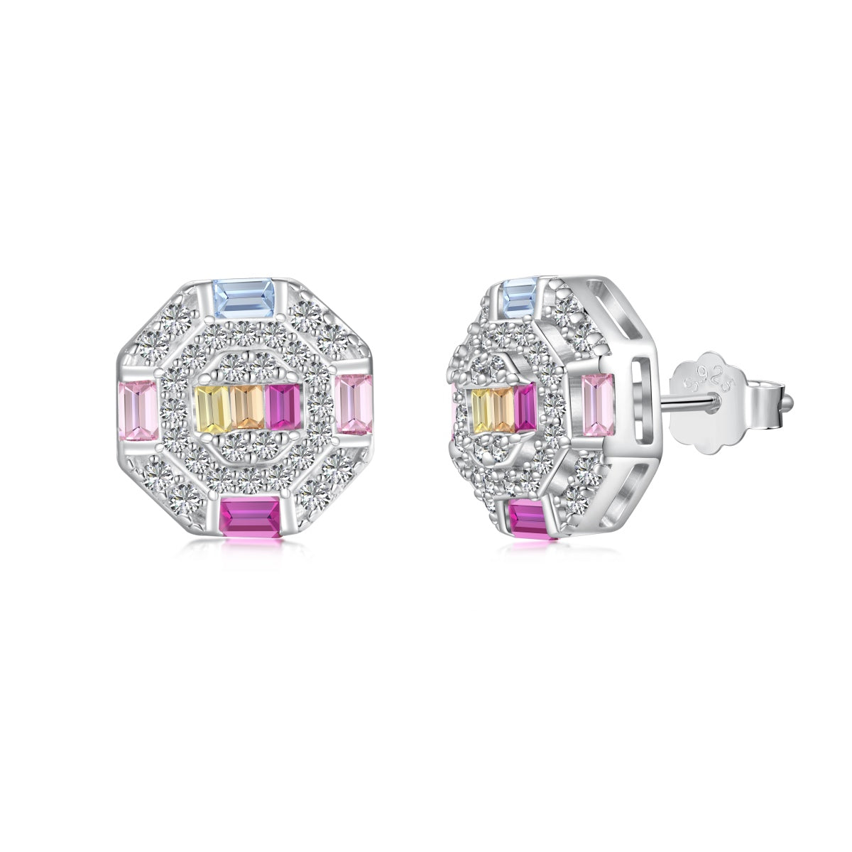 [baslovejewels]Ornate Colorful Octagon Shape Daily Earrings