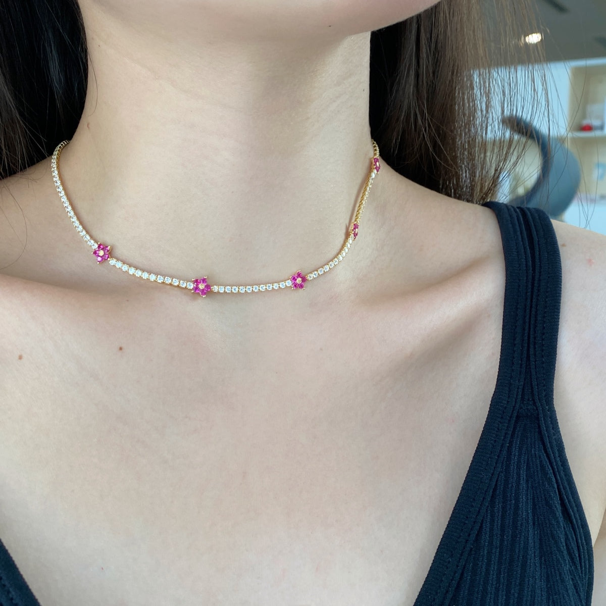 [baslovejewels]Luxurious Colorful Flower Tennis Necklace