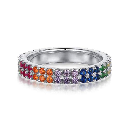 [baslovejewels]Unique Colorful Round Cut Tennis Ring