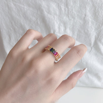 [baslovejewels]Unique Colorful Radiant Cut RIng