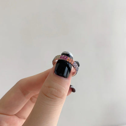 [baslovejewels]Unique Colorful Round Cut Tennis Ring