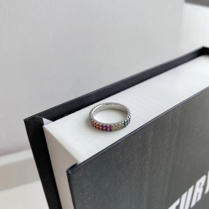 [baslovejewels]Unique Colorful Round Cut Tennis Ring