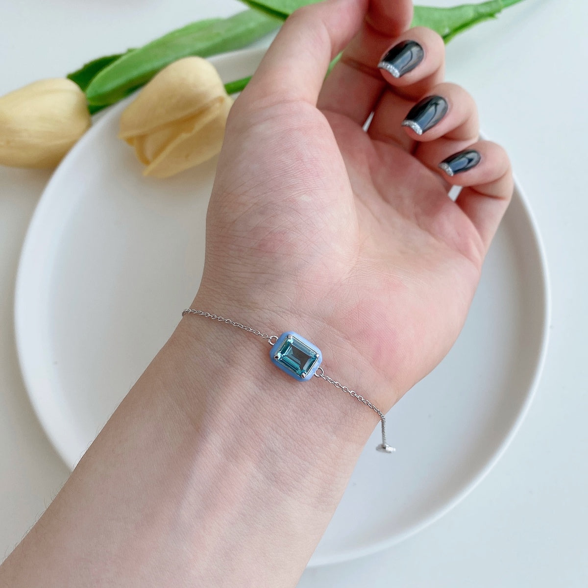 [baslovejewels]2.0 Carat Sparkling Colorful Emerald Cut Daily Bracelet