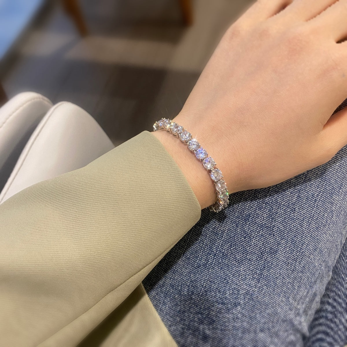 [baslovejewels]0.75 Carat Dazzling Round Cut Wedding Bracelet