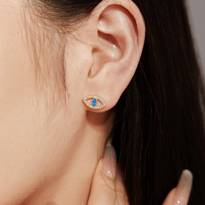 [baslovejewels]Blue Devil Eyes Hollow Stud Earrings