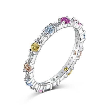 [baslovejewels]Sparkling Colorful Round Cut Tennis Ring