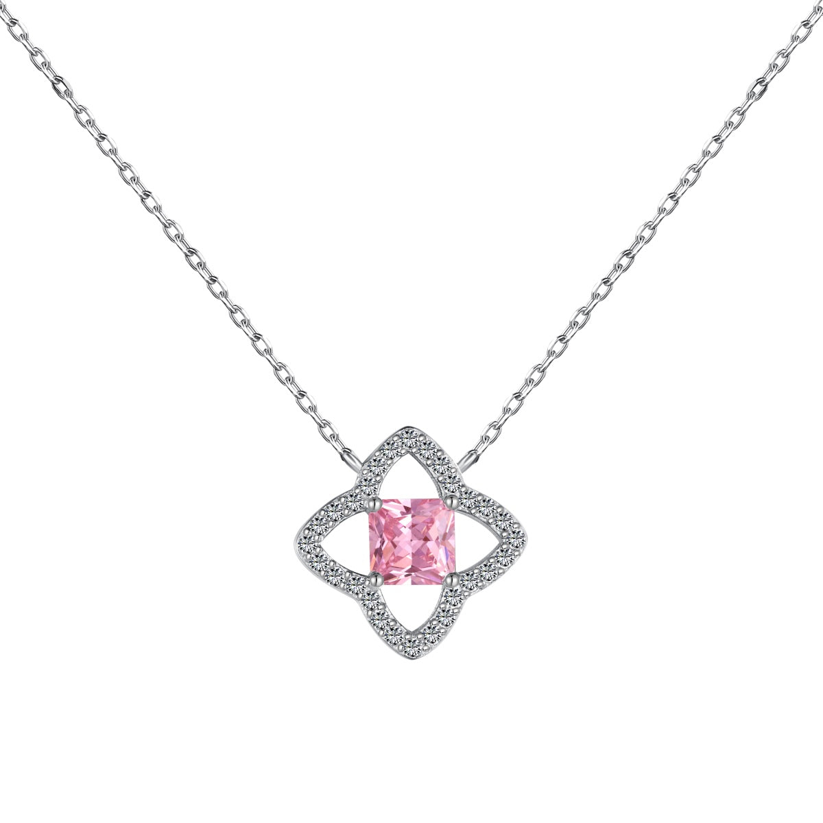 [baslovejewels]Exquisite Flower Shape Princess Cut Necklace