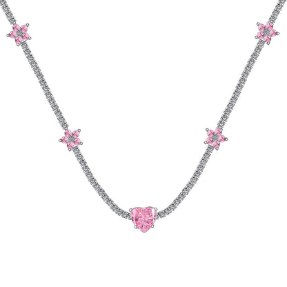 [baslovejewels]Dazzling Pink Heart Flower Necklace