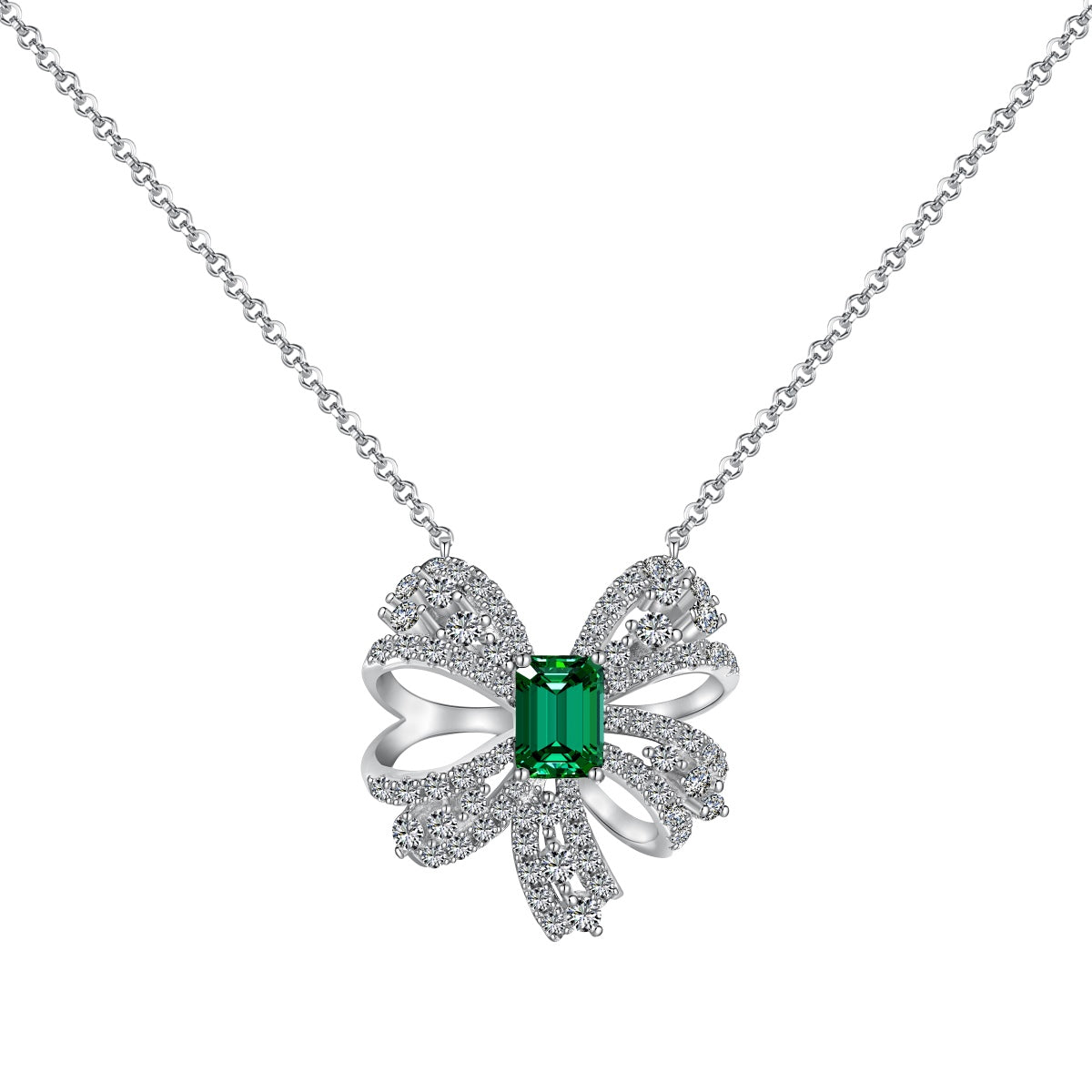 [baslovejewels]Luxurious Flower Shape Emerald Cut Necklace