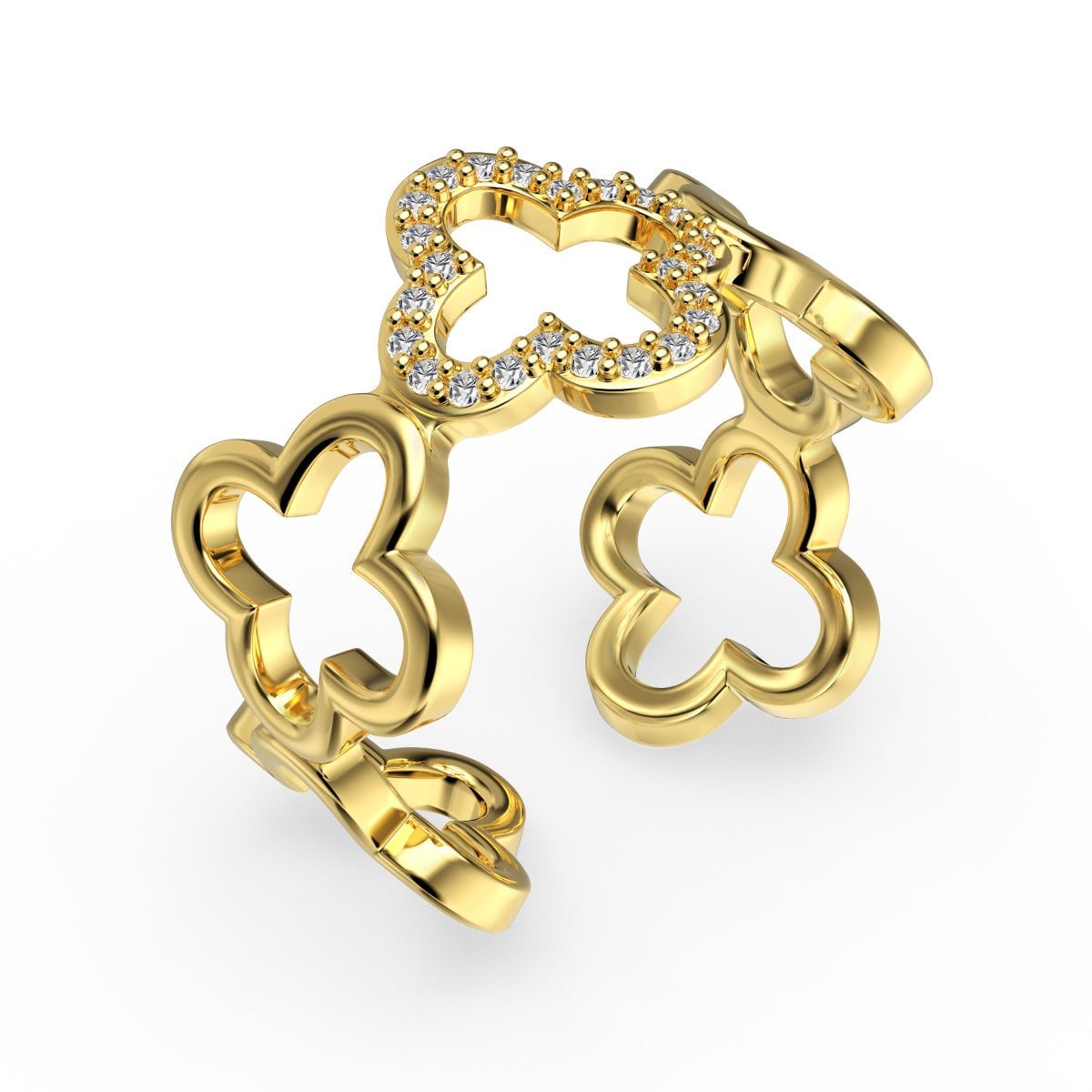 [baslovejewels]Hollow Design Four-Leaf Clover Flower Shape Ring