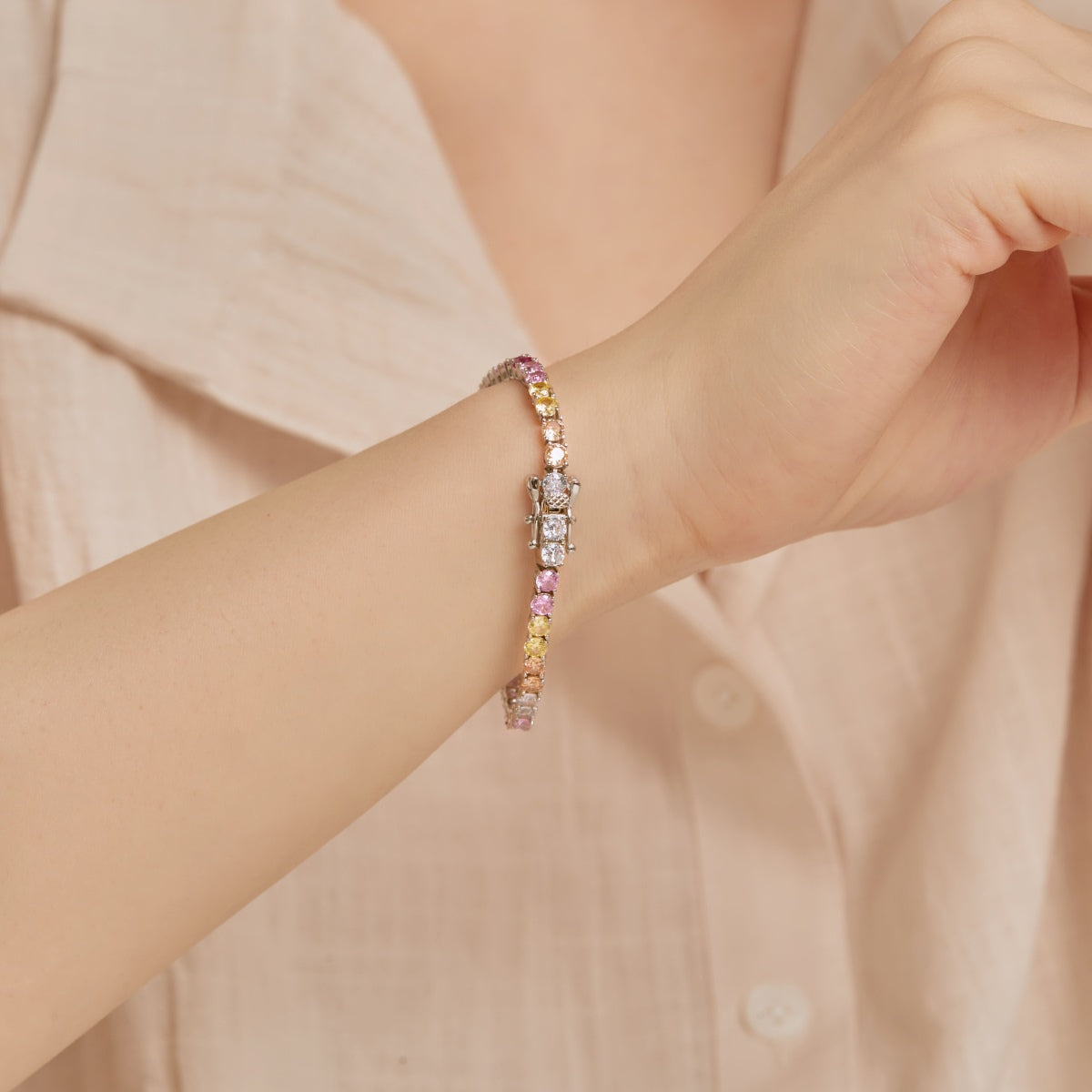 [baslovejewels]Radiant Colorful Round Cut Tennis Bracelet