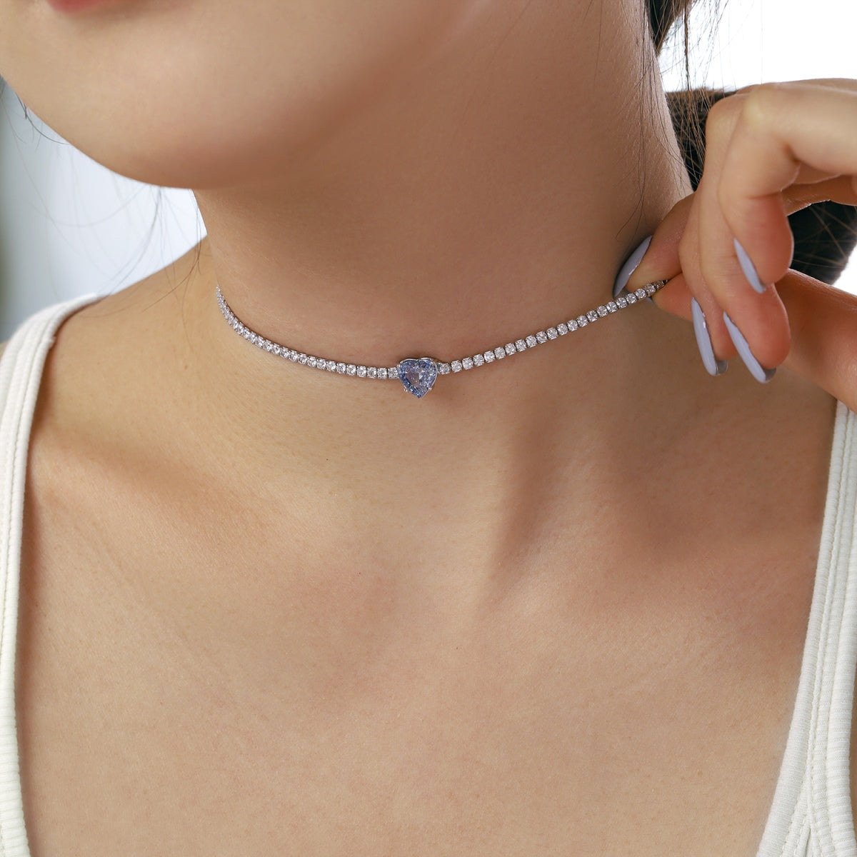 [baslovejewels]2.0 Carat Sparkling Tennis Heart Cut Necklace