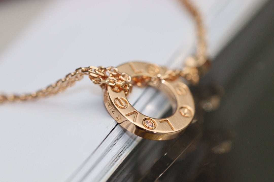 [baslovejewels]LOVE NECKLACE ADJUSTABLE ROSE GOLD 2 DIAMOND