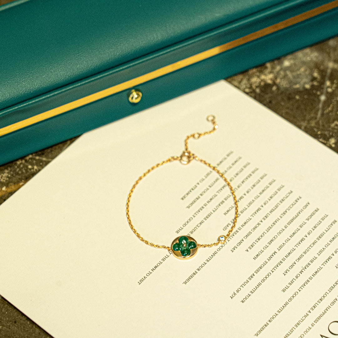 [baslovejewels]SUN MALACHITE 1 DIAMOND PINK GOLD BRACELET
