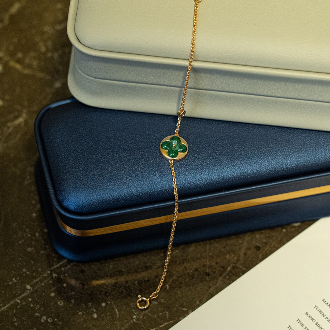 [baslovejewels]SUN MALACHITE 1 DIAMOND PINK GOLD BRACELET