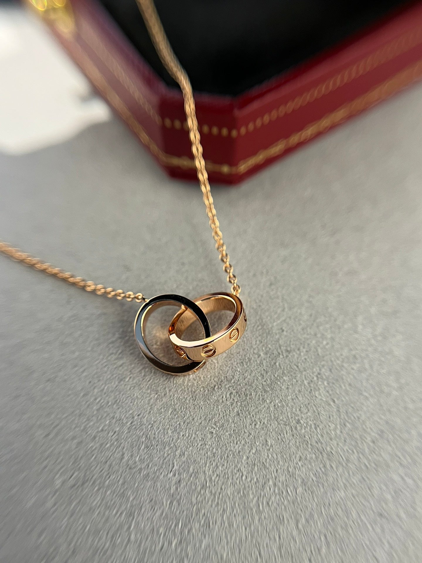 [baslovejewels]LOVE NECKLACE DOUBLE RING PINK GOLD