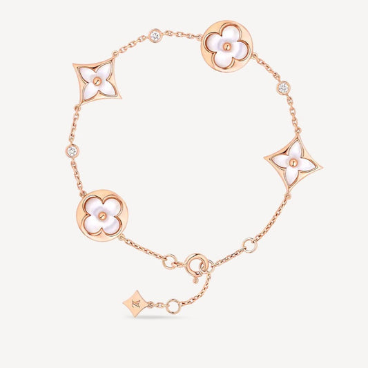 [baslovejewels]STAR AND SUN 4 MOTIF WHITE MOP PINK GOLD BRACELET