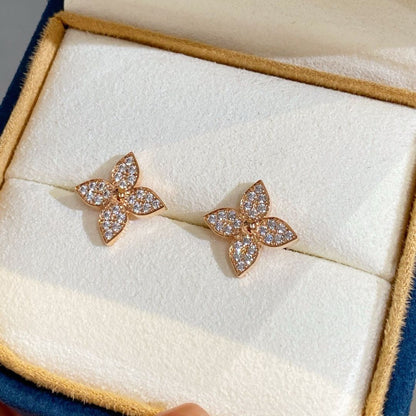 [baslovejewels]STAR BLOSSOM STUD EARRINGS PINK GOLD DIAMONDS