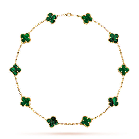[baslovejewels]CLOVER 10 MOTIFS MALACHITE NECKLACE