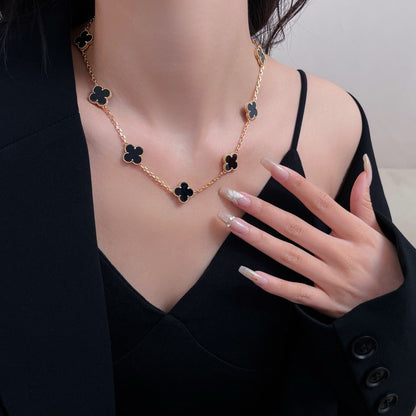 [baslovejewels]CLOVER 10 MOTIFS ONYX NECKLACE