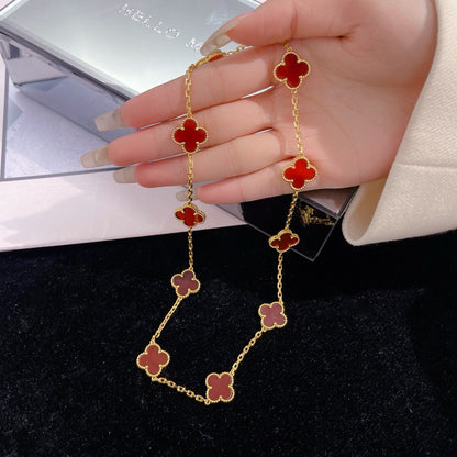 [baslovejewels]CLOVER 10 MOTIFS CARNELIAN NECKLACE
