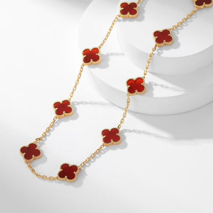 [baslovejewels]CLOVER 10 MOTIFS CARNELIAN NECKLACE