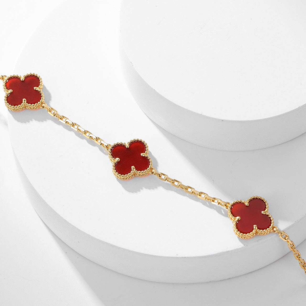 [baslovejewels]CLOVER 10 MOTIFS CARNELIAN NECKLACE