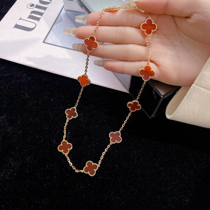 [baslovejewels]CLOVER 10 MOTIFS CARNELIAN NECKLACE