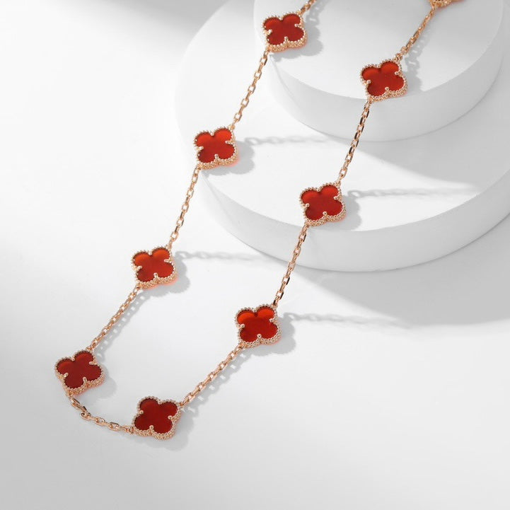 [baslovejewels]CLOVER 10 MOTIFS CARNELIAN NECKLACE