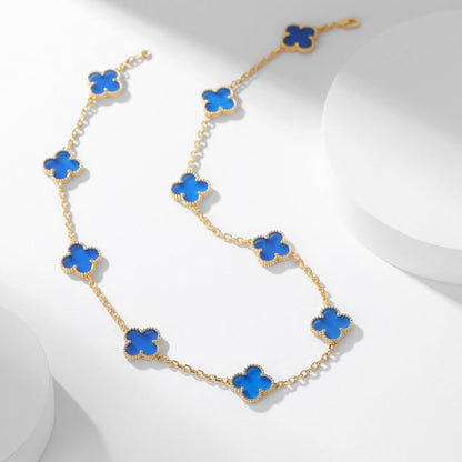 [baslovejewels]CLOVER 10 MOTIFS BLUE AGATE NECKLACE