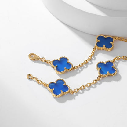 [baslovejewels]CLOVER 10 MOTIFS BLUE AGATE NECKLACE