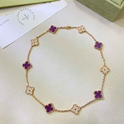 [baslovejewels]CLOVER 10 MOTIFS  PURPLE VIOLET DIAMOND NECKLACE