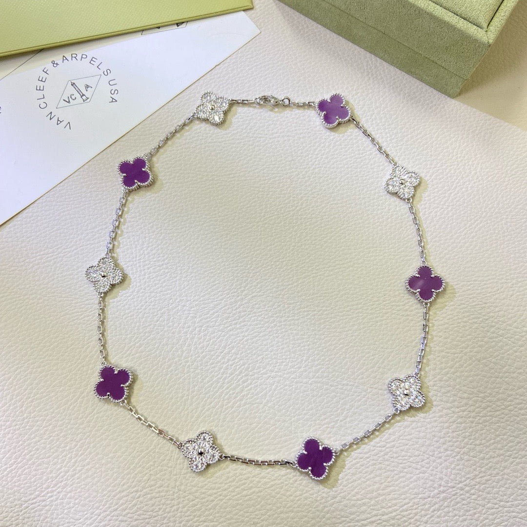 [baslovejewels]CLOVER 10 MOTIFS  PURPLE VIOLET DIAMOND NECKLACE
