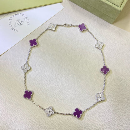 [baslovejewels]CLOVER 10 MOTIFS  PURPLE VIOLET DIAMOND NECKLACE
