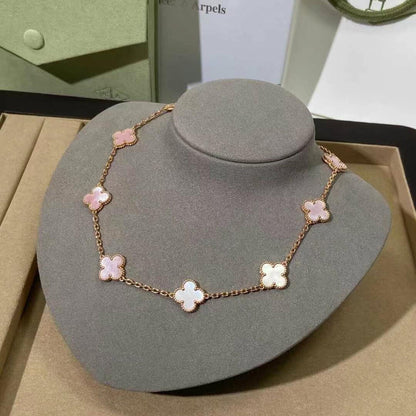 [baslovejewels]CLOVER 10 MOTIFS PINK MOP NECKLACE